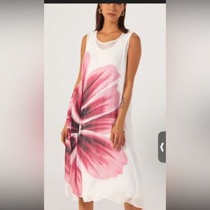 WynneLayers Pinkish/Red Printed Floral Chiffon Overlay Dress Size XS NWOT